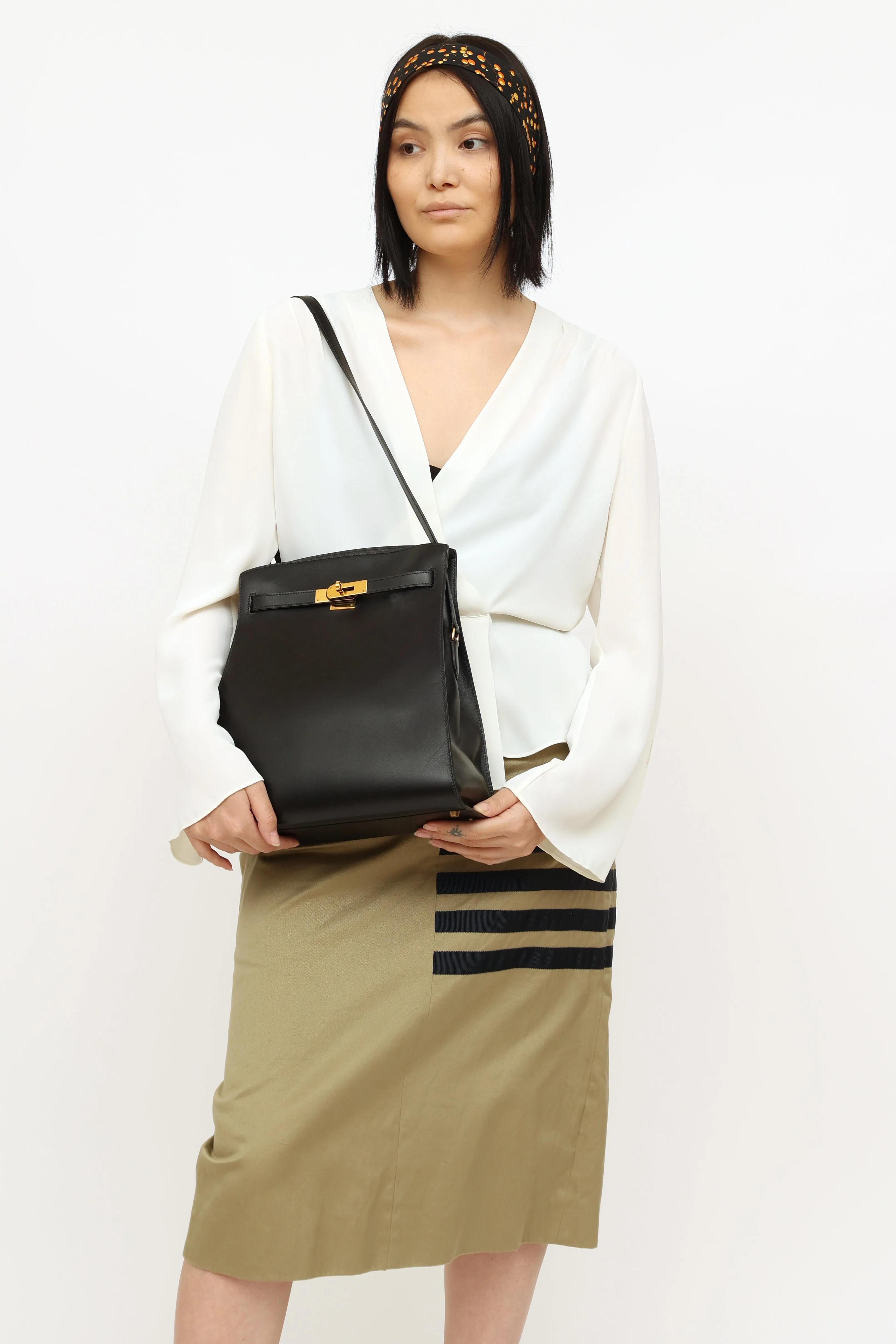 1995 Noir Box Calf Kelly Sport 30 Bag
