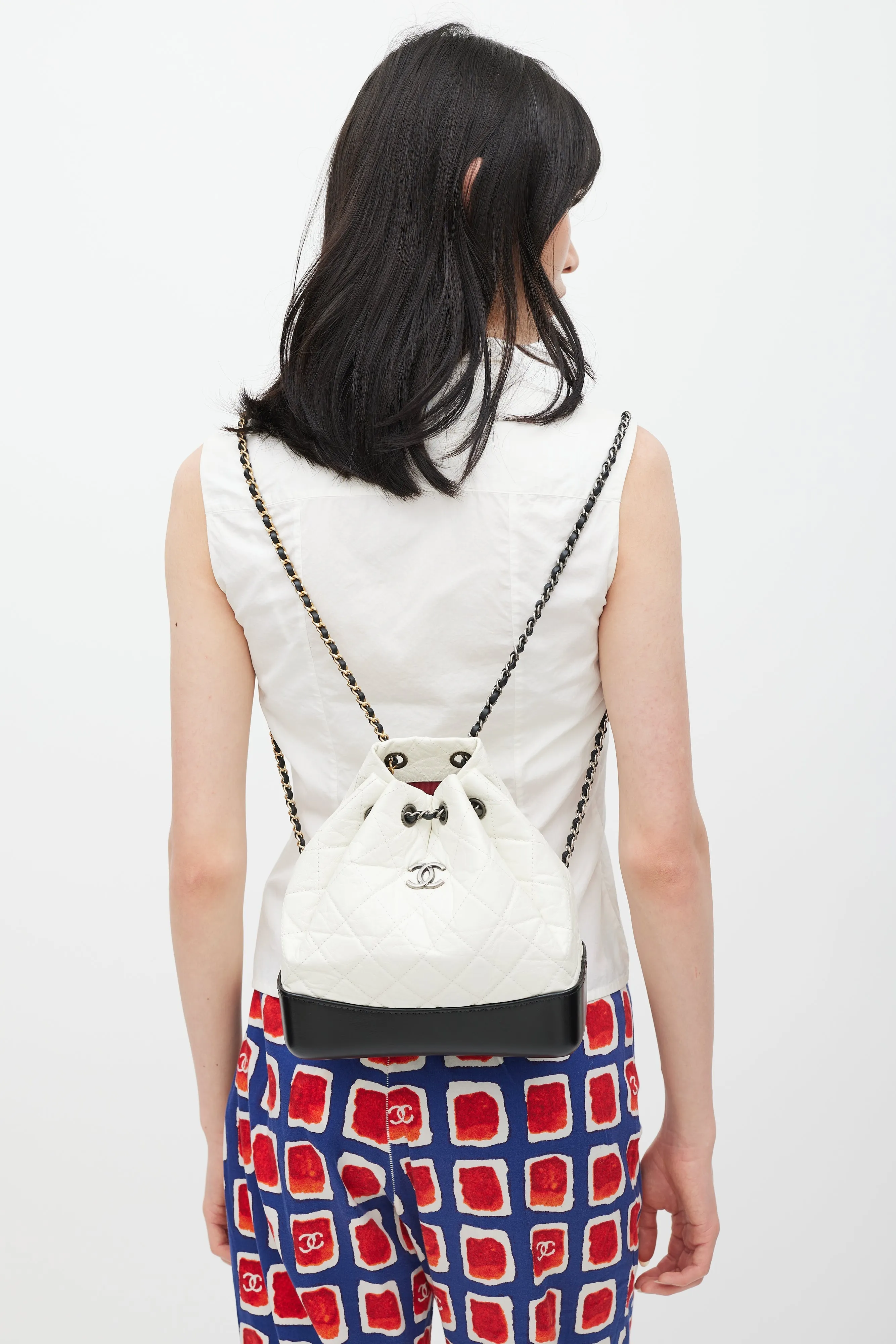 2019 White & Black Aged Leather Gabrielle Backpack