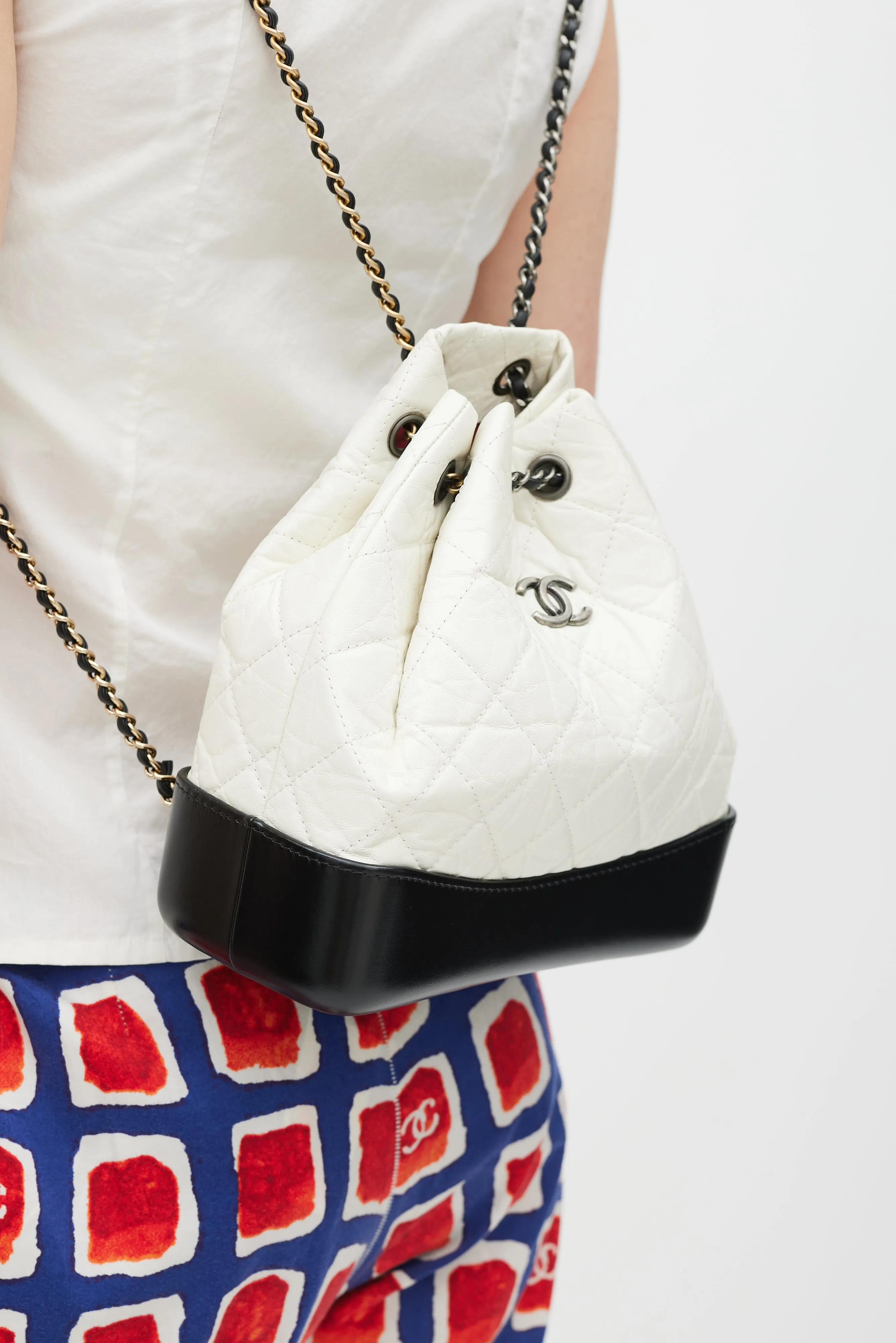 2019 White & Black Aged Leather Gabrielle Backpack
