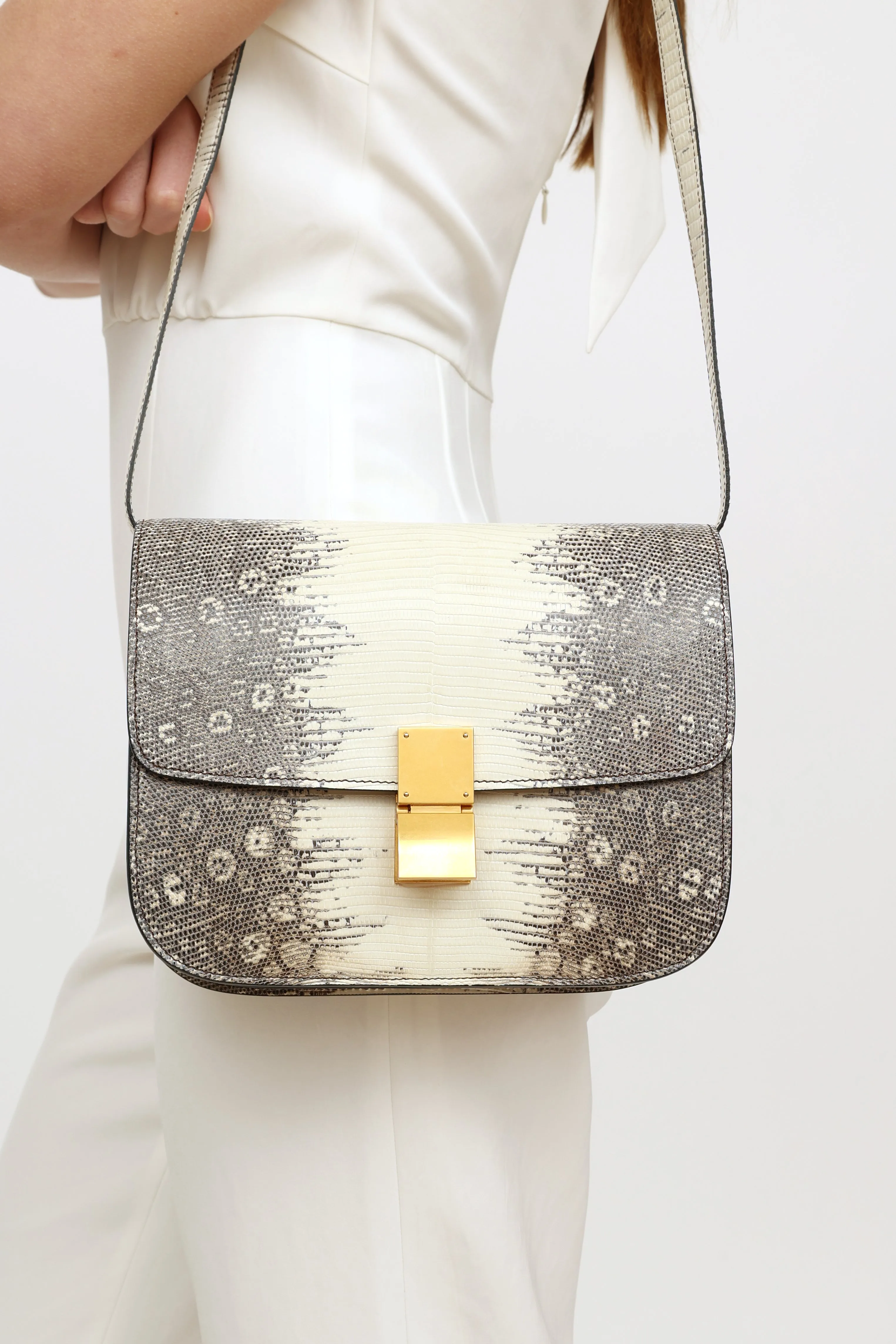 2019 White Medium Classic Exotic Box Bag