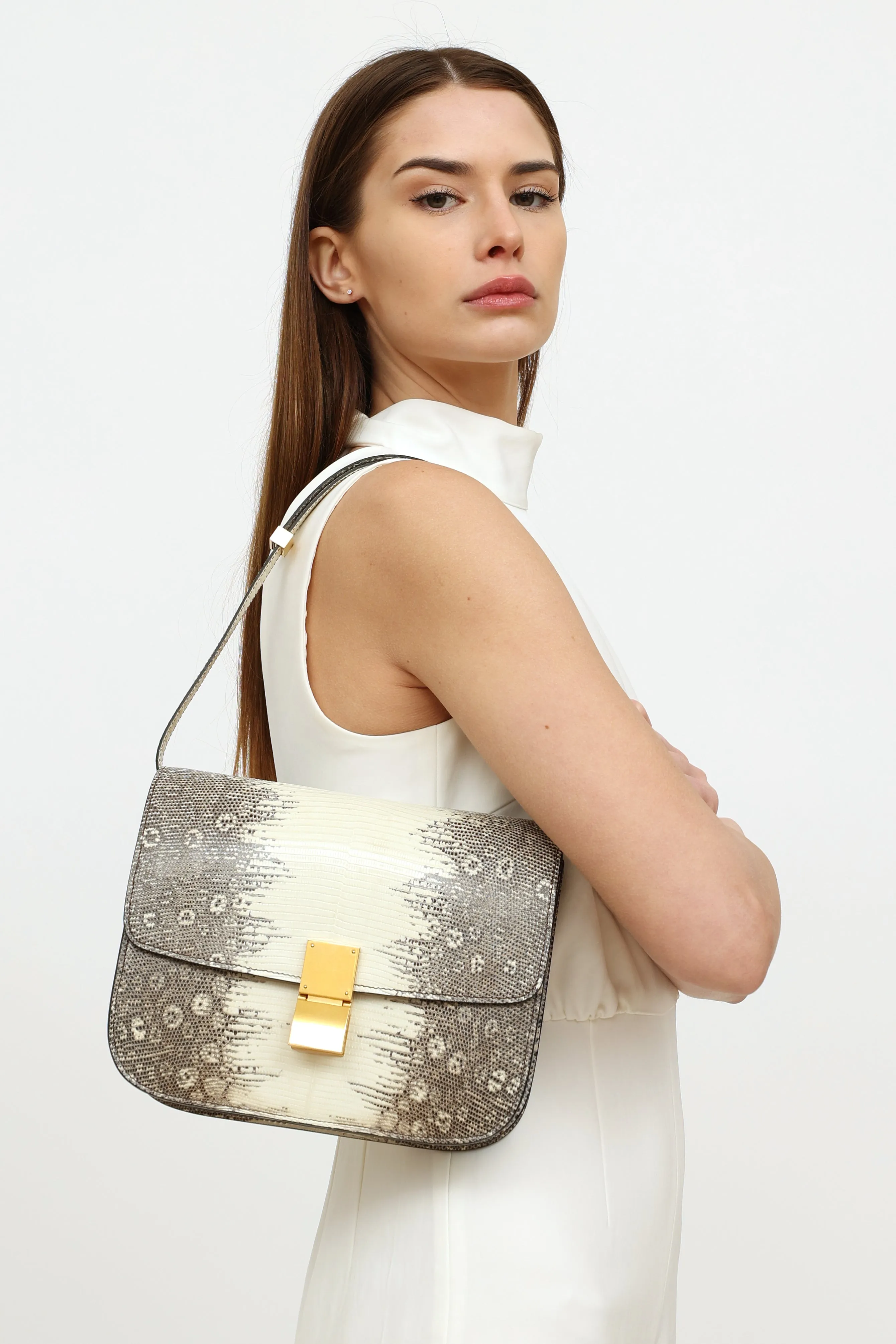 2019 White Medium Classic Exotic Box Bag
