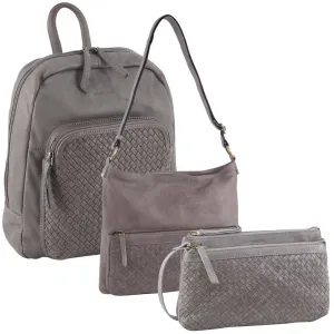 3Pc Set Pierre Cardin Womens Woven Leather Backpack   Cross-Body Bags - Sky Blue