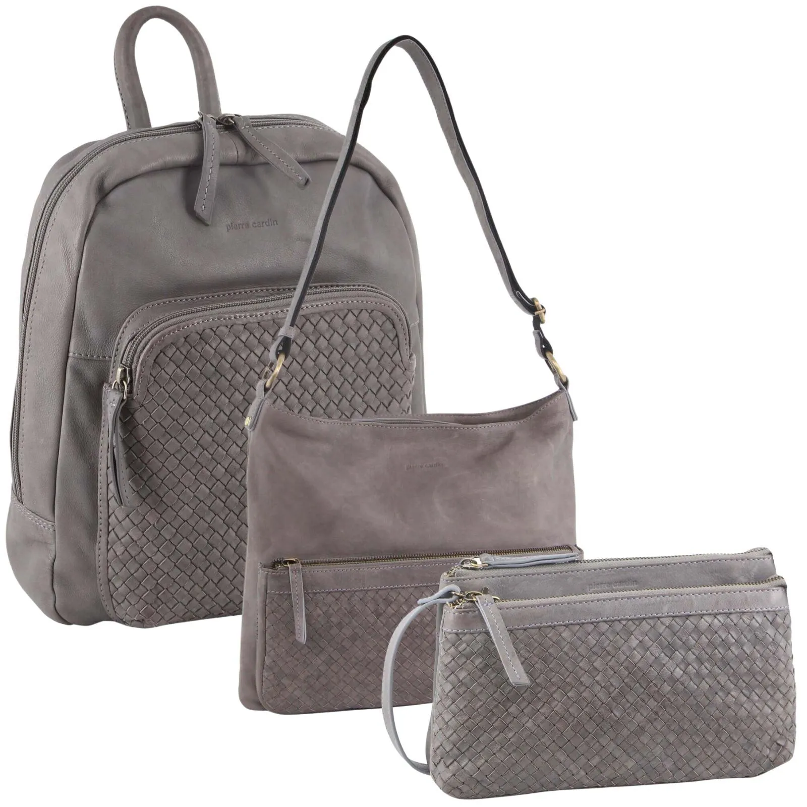 3Pc Set Pierre Cardin Womens Woven Leather Backpack   Cross-Body Bags - Sky Blue
