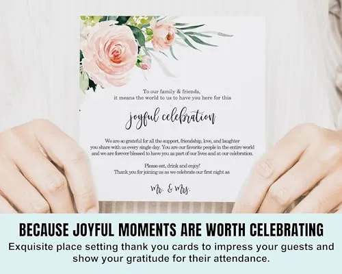 50-Pack Graceful Floral Thank You Cards - 4x4 Engagement Table Decor