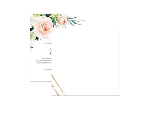 50-Pack Graceful Floral Thank You Cards - 4x4 Engagement Table Decor