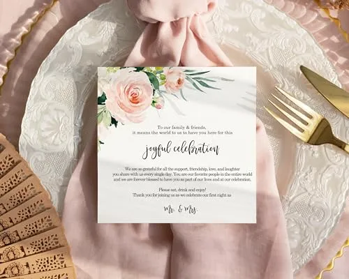 50-Pack Graceful Floral Thank You Cards - 4x4 Engagement Table Decor