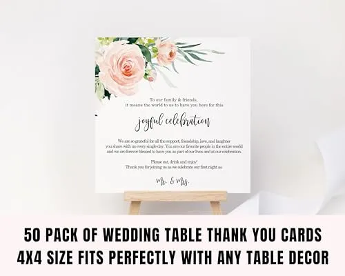 50-Pack Graceful Floral Thank You Cards - 4x4 Engagement Table Decor