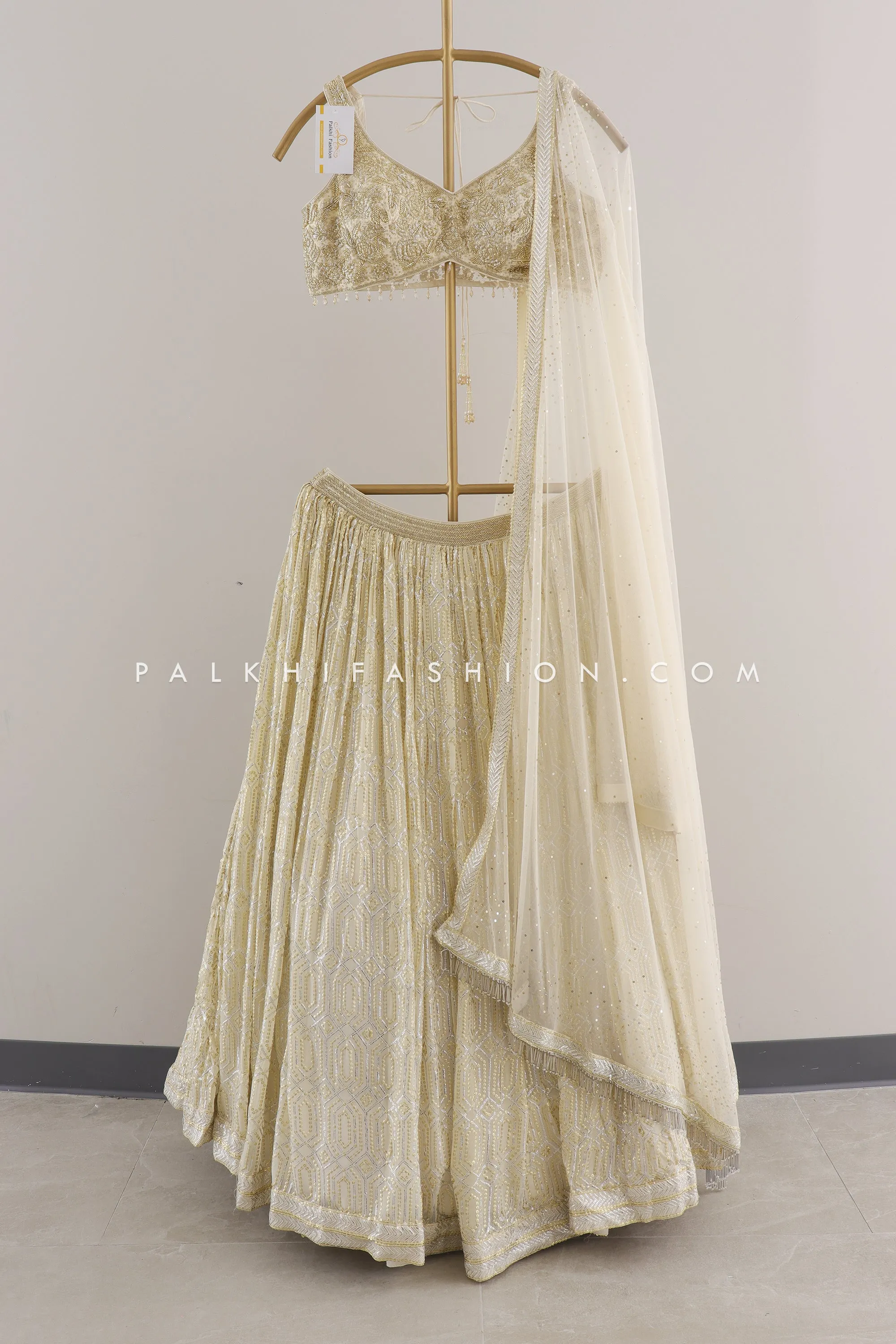 A Touch of Glamour: A Champagne Color Designer Lehenga Choli