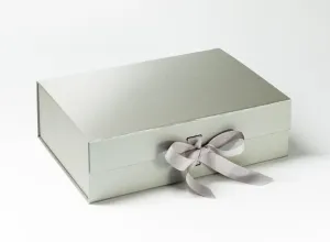 A4 Deep Pearlescent Silver Luxury Gift box with magnetic closure, and choice of ribbon (Pack of 12)