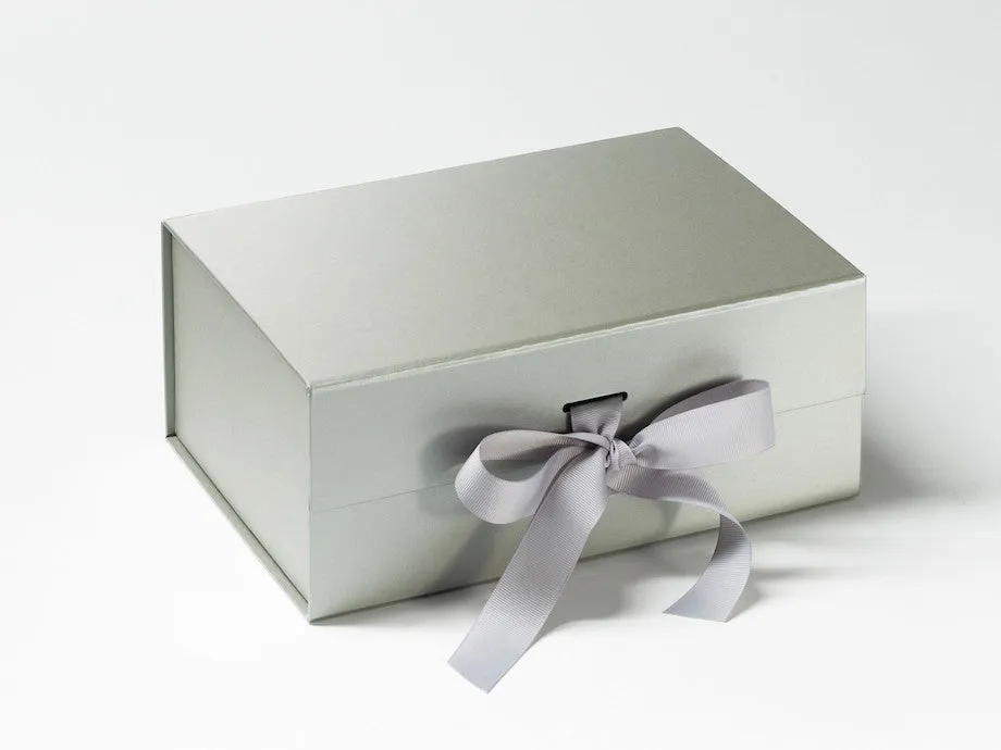 A5 Deep Pearlescent Silver Luxury Gift box with magnetic closure, and choice of ribbon (Pack of 12)