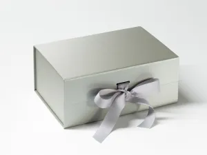 A5 Deep Pearlescent Silver Luxury Gift box with magnetic closure, and choice of ribbon (Pack of 12)