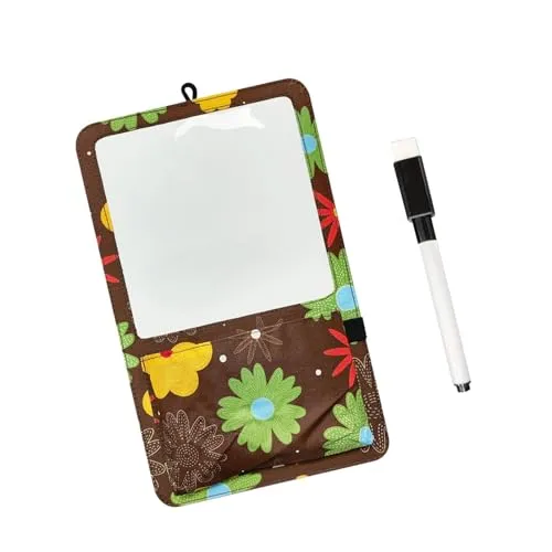 ATORSE® Magnetic Storage Pocket with Message Board for Fridge Whiteboard Home School brown