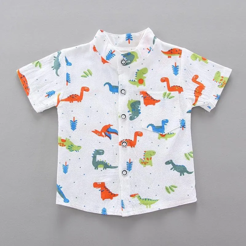 Baby Boy Animal & Dinosaur Print Vacation Shirt with Shorts Set (3 Colors)