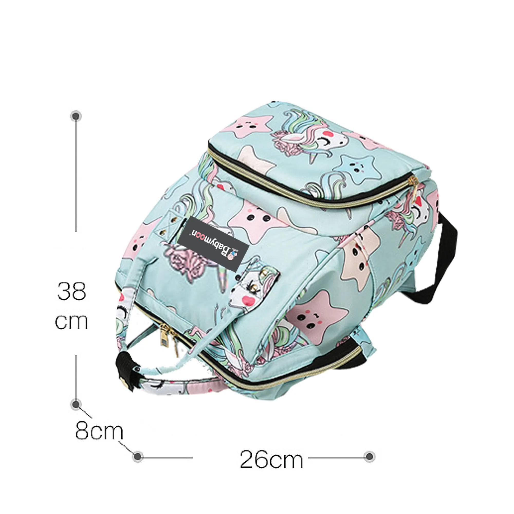 Babymoon Mother Diaper Bag Lightweight Multifunctional Travel Unisex Diaper Backpack - Light Green Star