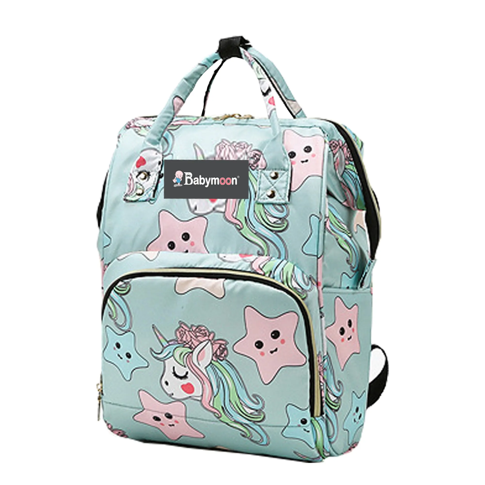 Babymoon Mother Diaper Bag Lightweight Multifunctional Travel Unisex Diaper Backpack - Light Green Star