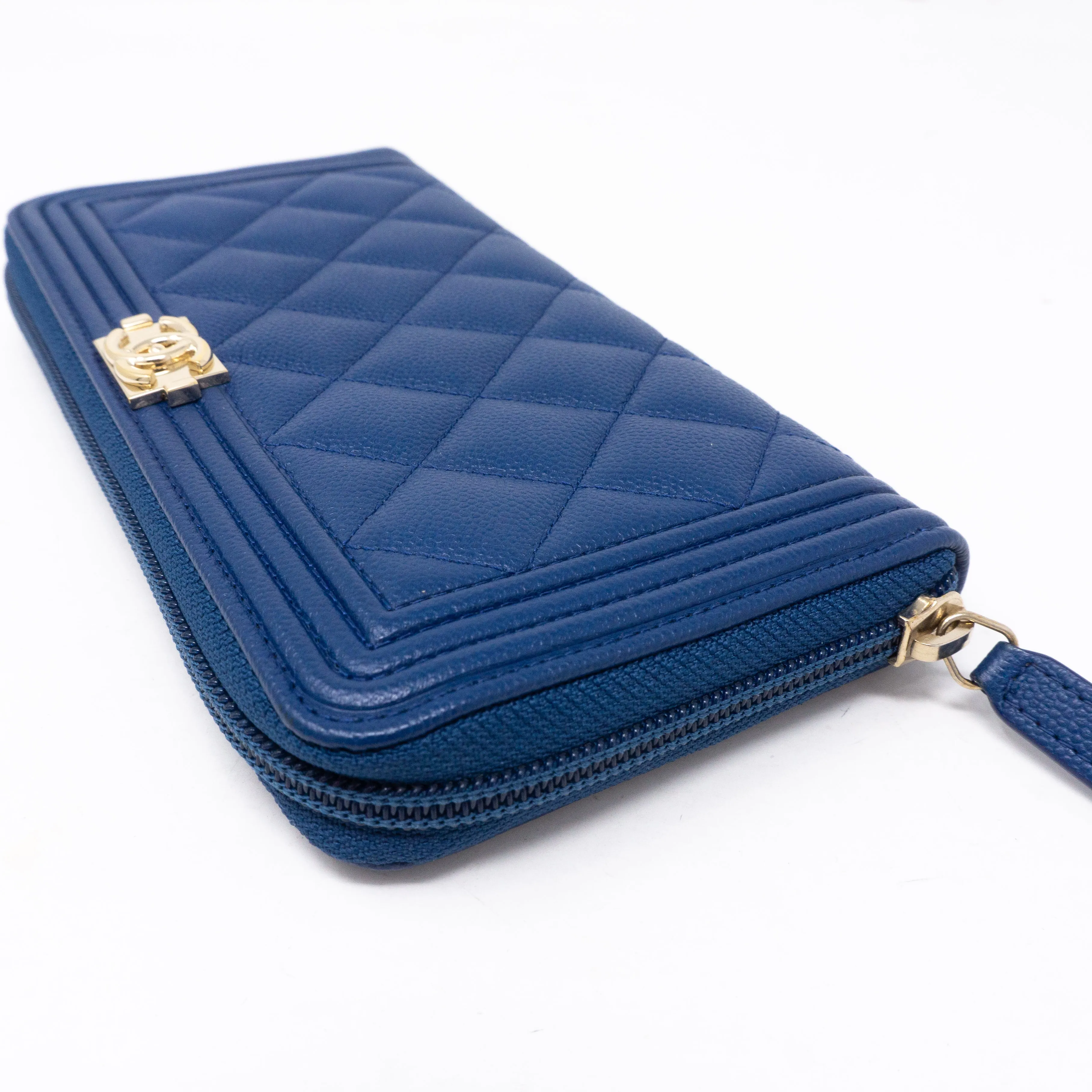 Boy Chanel Zip Around Wallet Blue Caviar