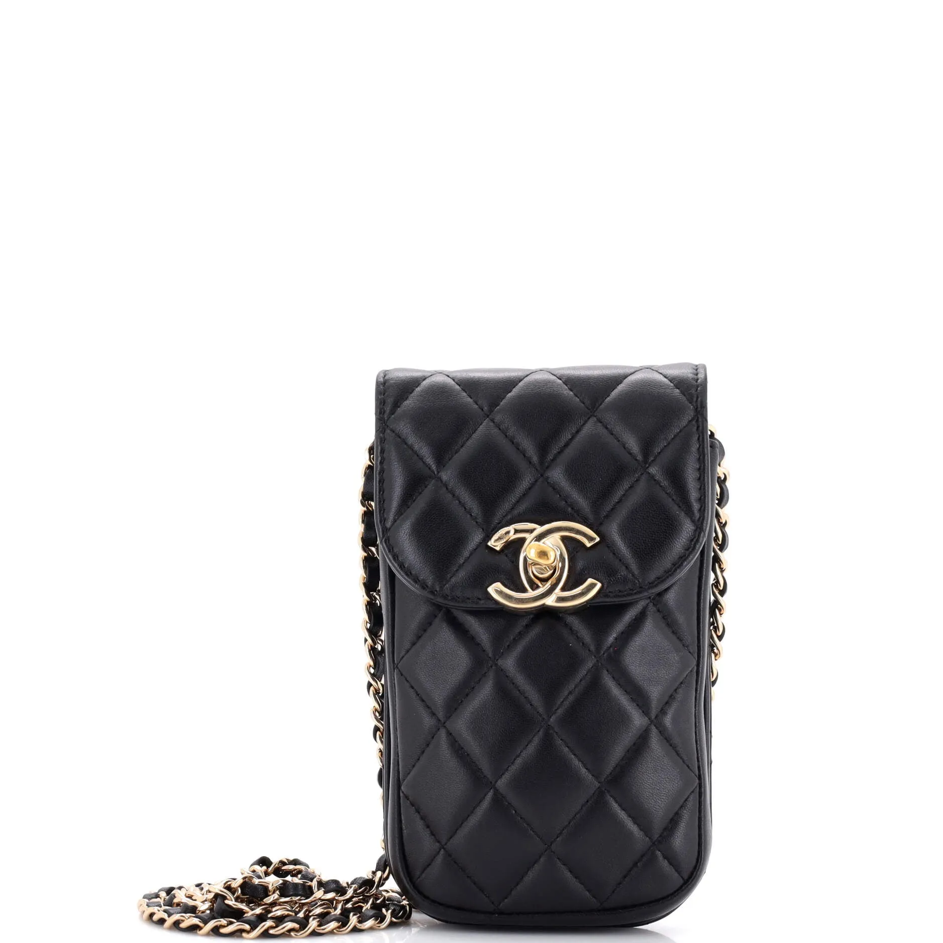 CC Flap Phone Holder Crossbody Bag Quilted Lambskin