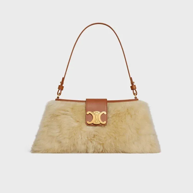 Celine Wiltern Clutch Triopmhe Soft in Shearing and Calfskin (Natural and Tan)