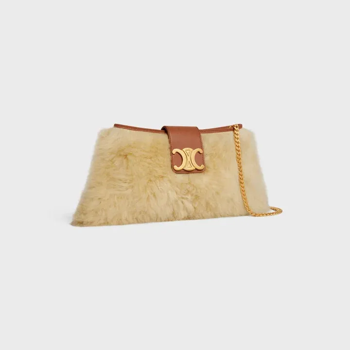 Celine Wiltern Clutch Triopmhe Soft in Shearing and Calfskin (Natural and Tan)