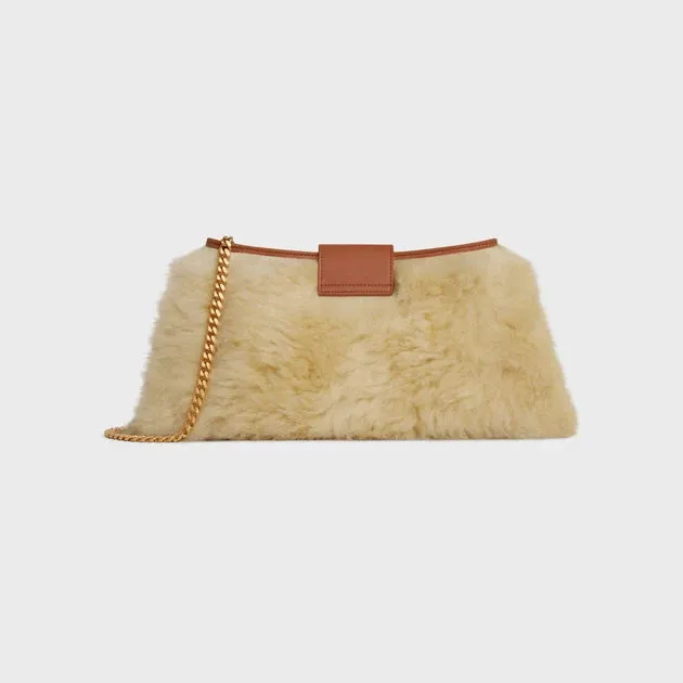 Celine Wiltern Clutch Triopmhe Soft in Shearing and Calfskin (Natural and Tan)