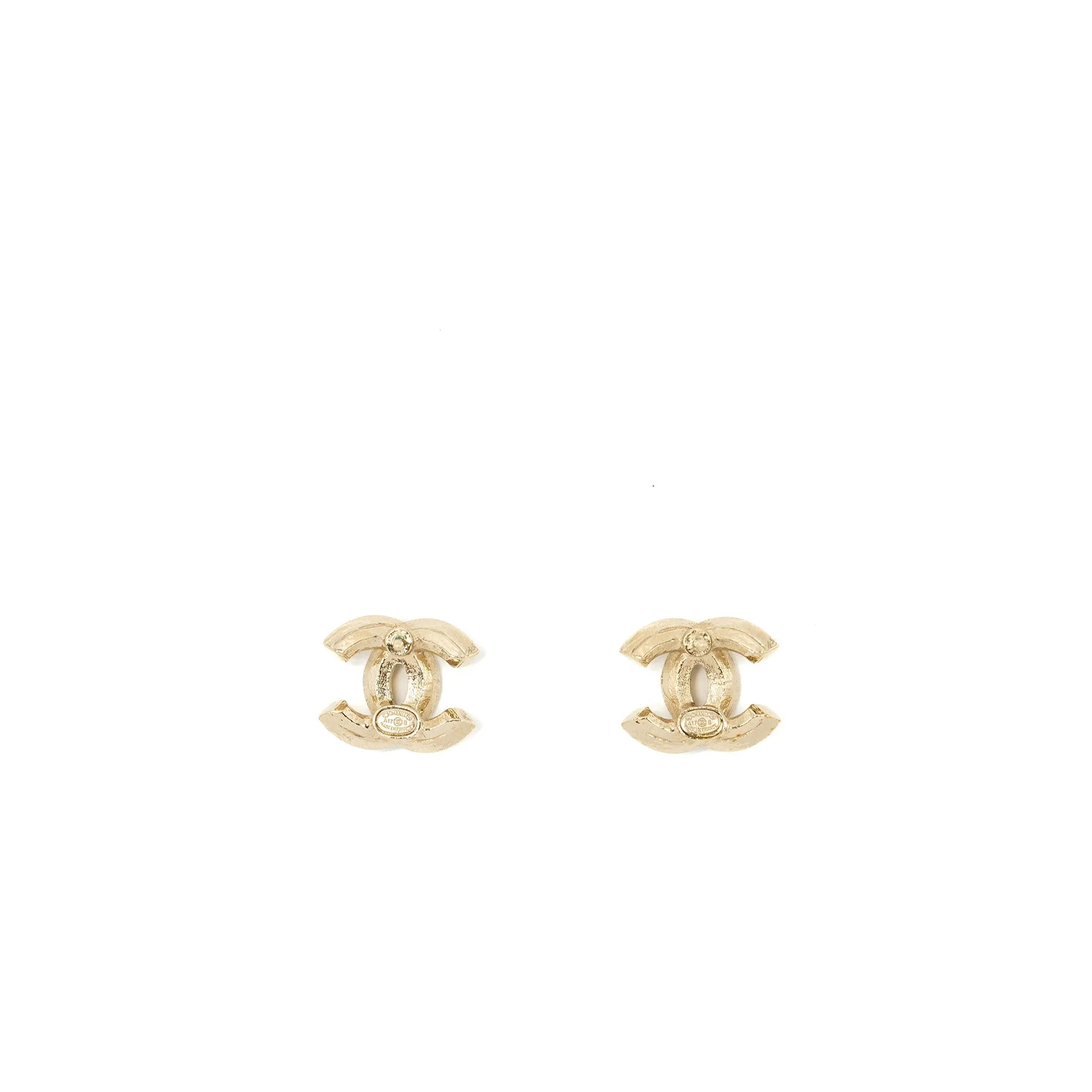 Chanel CC Logo Earrings with Crystal Light Gold Tone