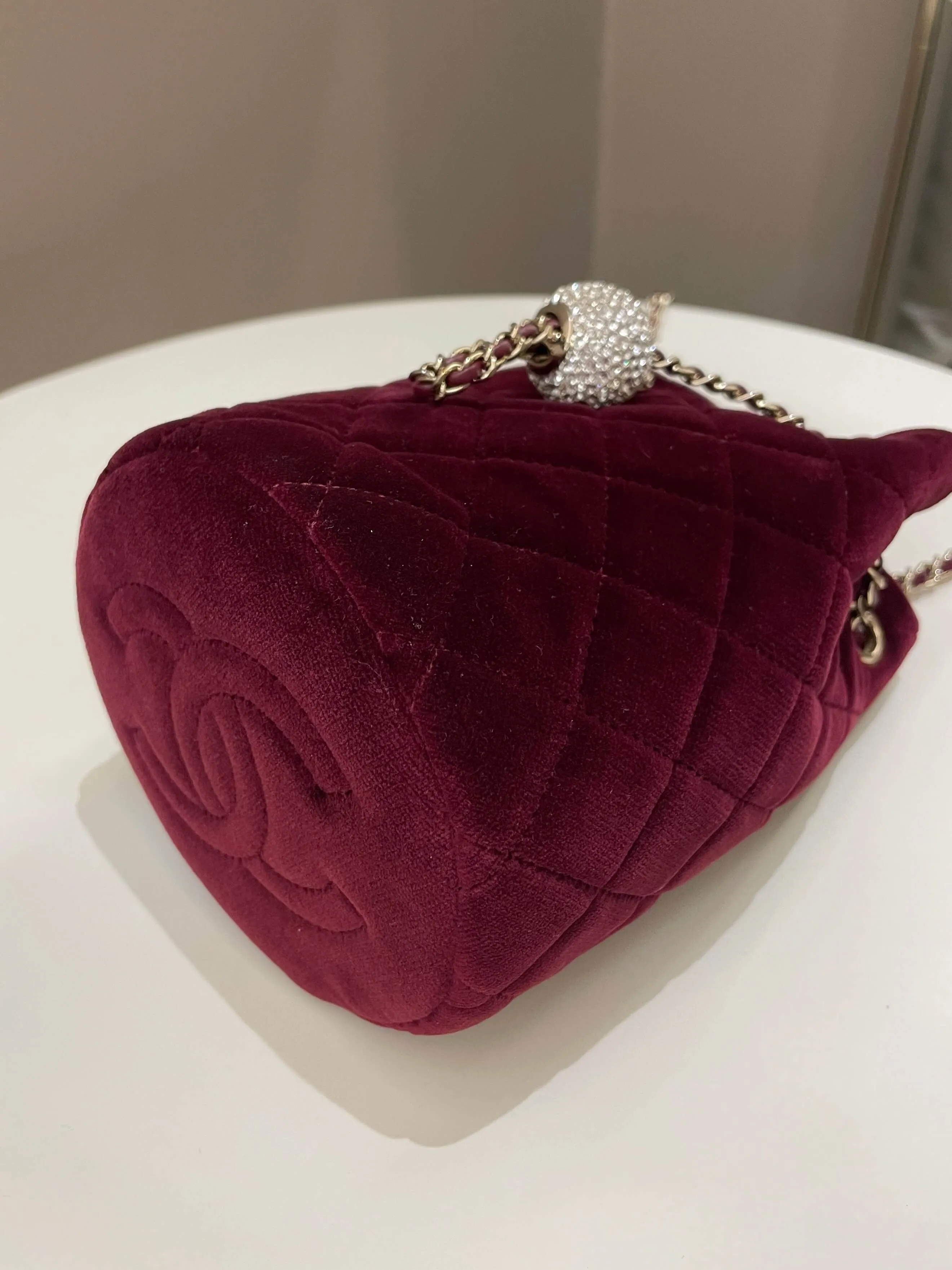 Chanel Diamanté Strass Drawstring Bag Dark Wine Velvet