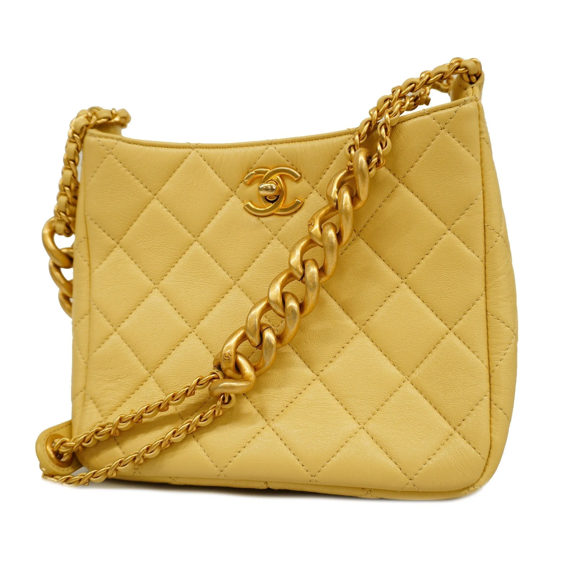 CHANEL   Matelasse Chain Shoulder Women's Leather Shoulder Bag Beige