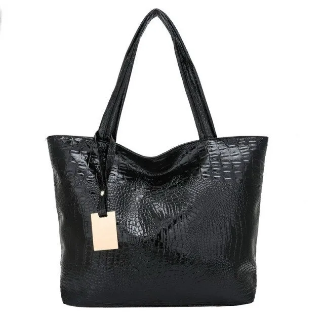 CrocLuxe Exotic Leather Zipper Tote Shoulder Bag