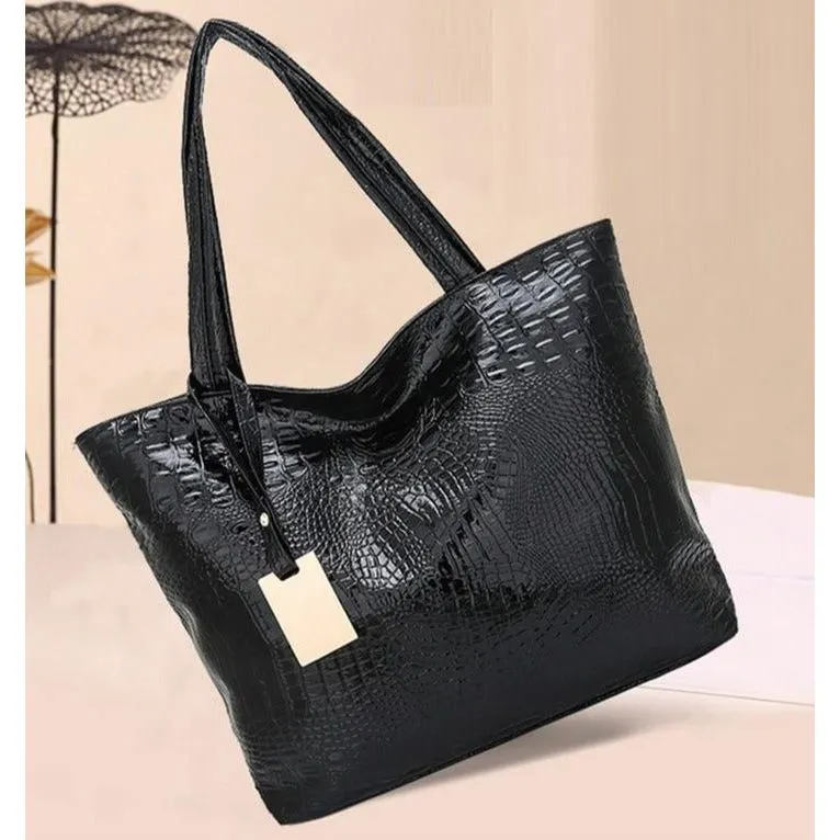 CrocLuxe Exotic Leather Zipper Tote Shoulder Bag