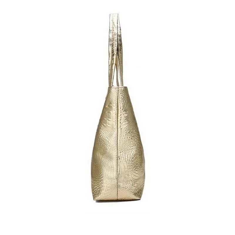 CrocLuxe Exotic Leather Zipper Tote Shoulder Bag