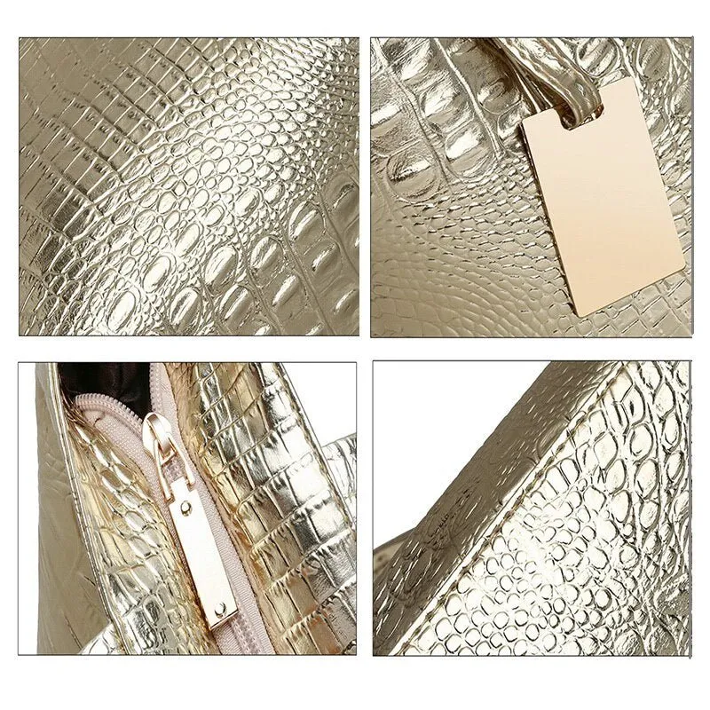 CrocLuxe Exotic Leather Zipper Tote Shoulder Bag