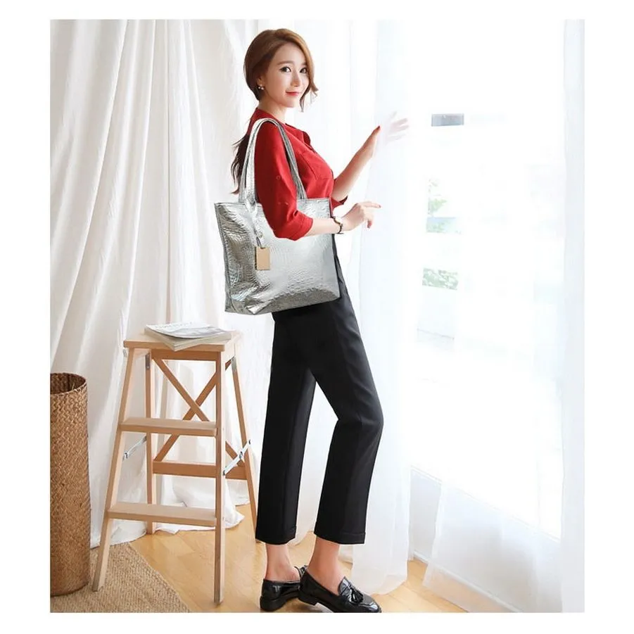 CrocLuxe Exotic Leather Zipper Tote Shoulder Bag