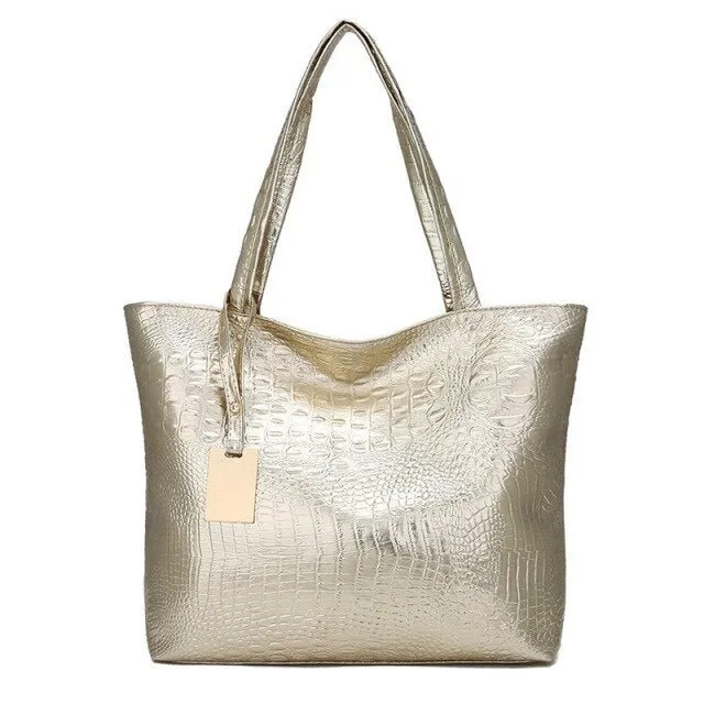CrocLuxe Exotic Leather Zipper Tote Shoulder Bag