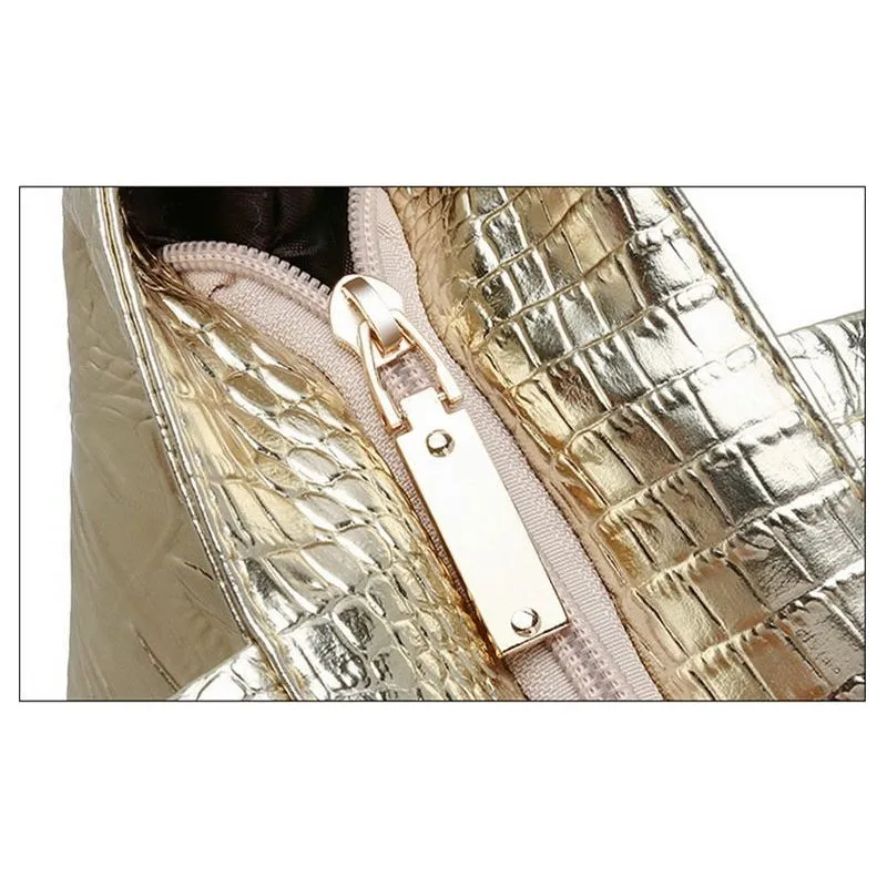 CrocLuxe Exotic Leather Zipper Tote Shoulder Bag
