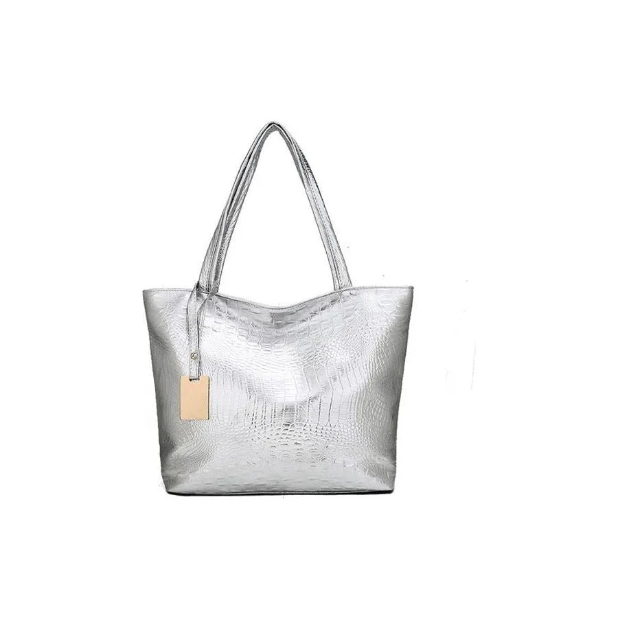 CrocLuxe Exotic Leather Zipper Tote Shoulder Bag