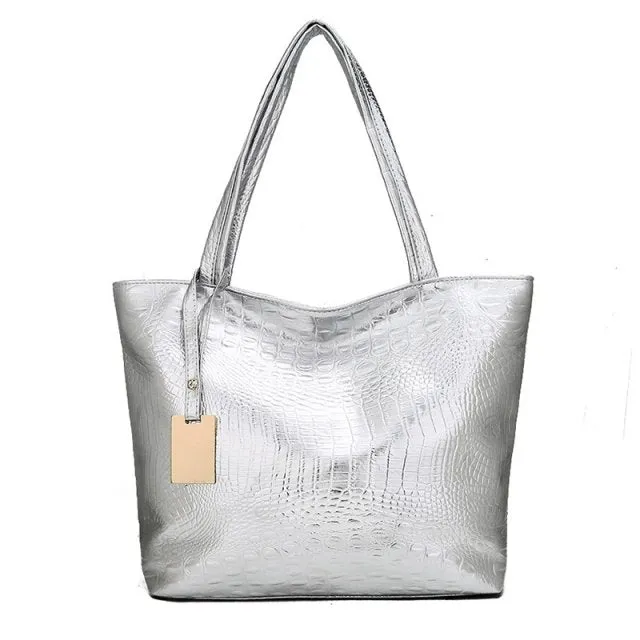 CrocLuxe Exotic Leather Zipper Tote Shoulder Bag