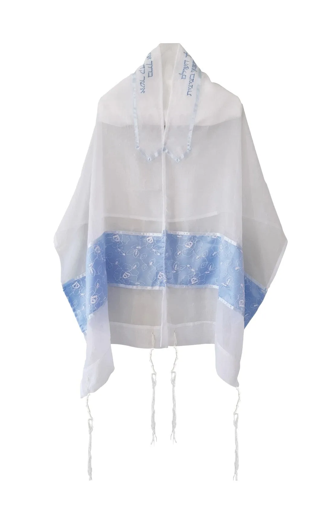Delicate Baby Blue Flowers Tallit for women, Bat Mitzvah Tallit, Girl's Tallit, Women's Tallit