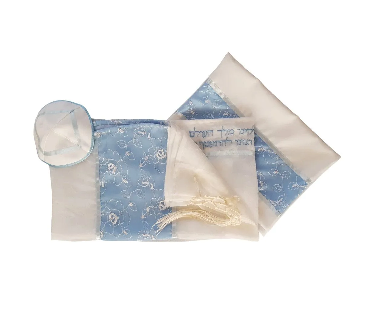 Delicate Baby Blue Flowers Tallit for women, Bat Mitzvah Tallit, Girl's Tallit, Women's Tallit