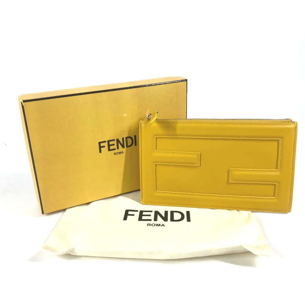 FENDI Clutch bag 7N0114 leather yellow Bag logo FF logo pouch Bucket Women Used