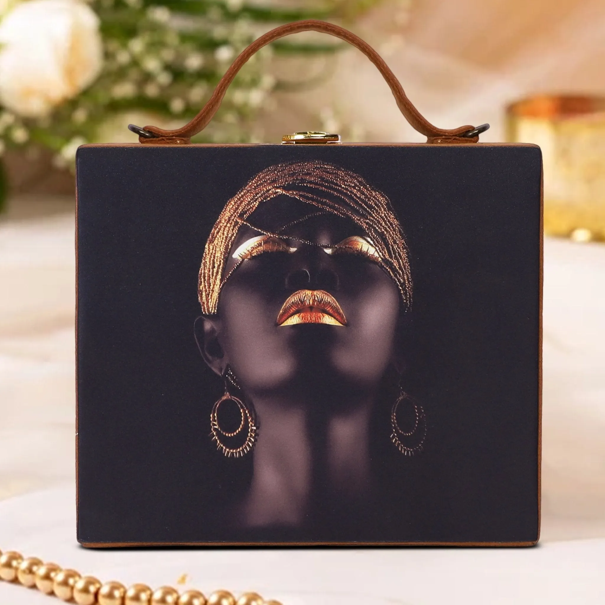 Gold Lady Suede Evening Clutch