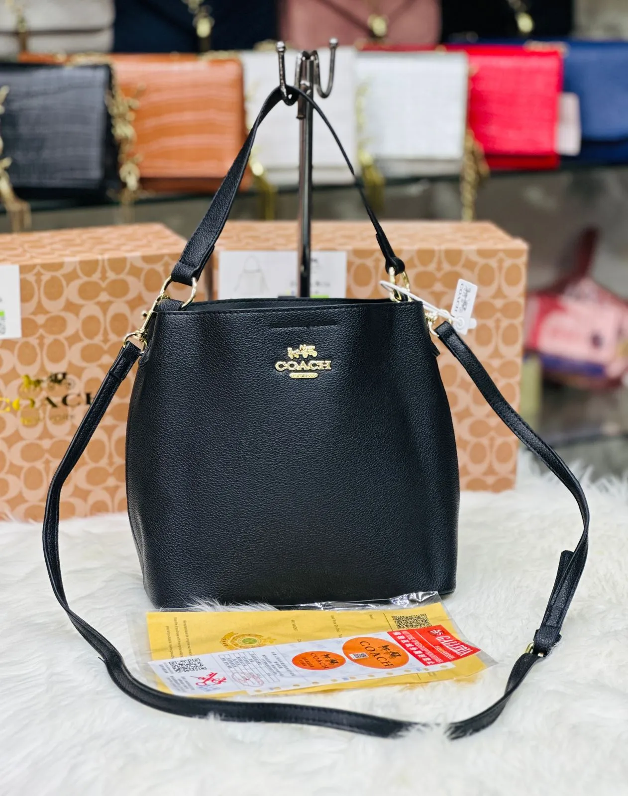 High-Quality Women Bag - Coach Bucket Bag with Branded Box (Black)