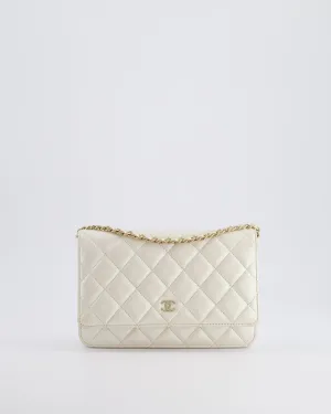 *HOT* Chanel Pearlescent Off-White Wallet on Chain Bag in Calfskin Leather with Champagne Gold Hardware