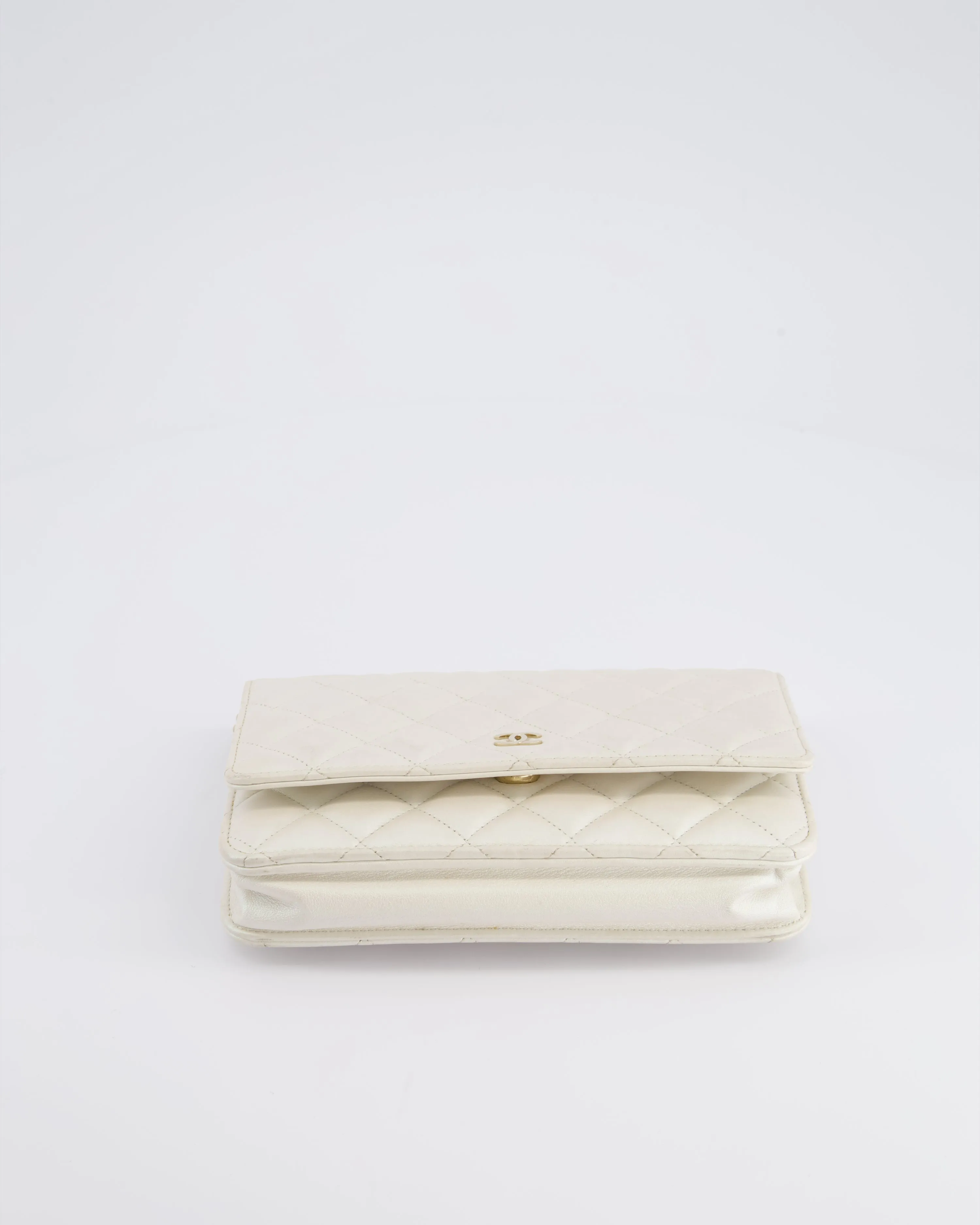*HOT* Chanel Pearlescent Off-White Wallet on Chain Bag in Calfskin Leather with Champagne Gold Hardware