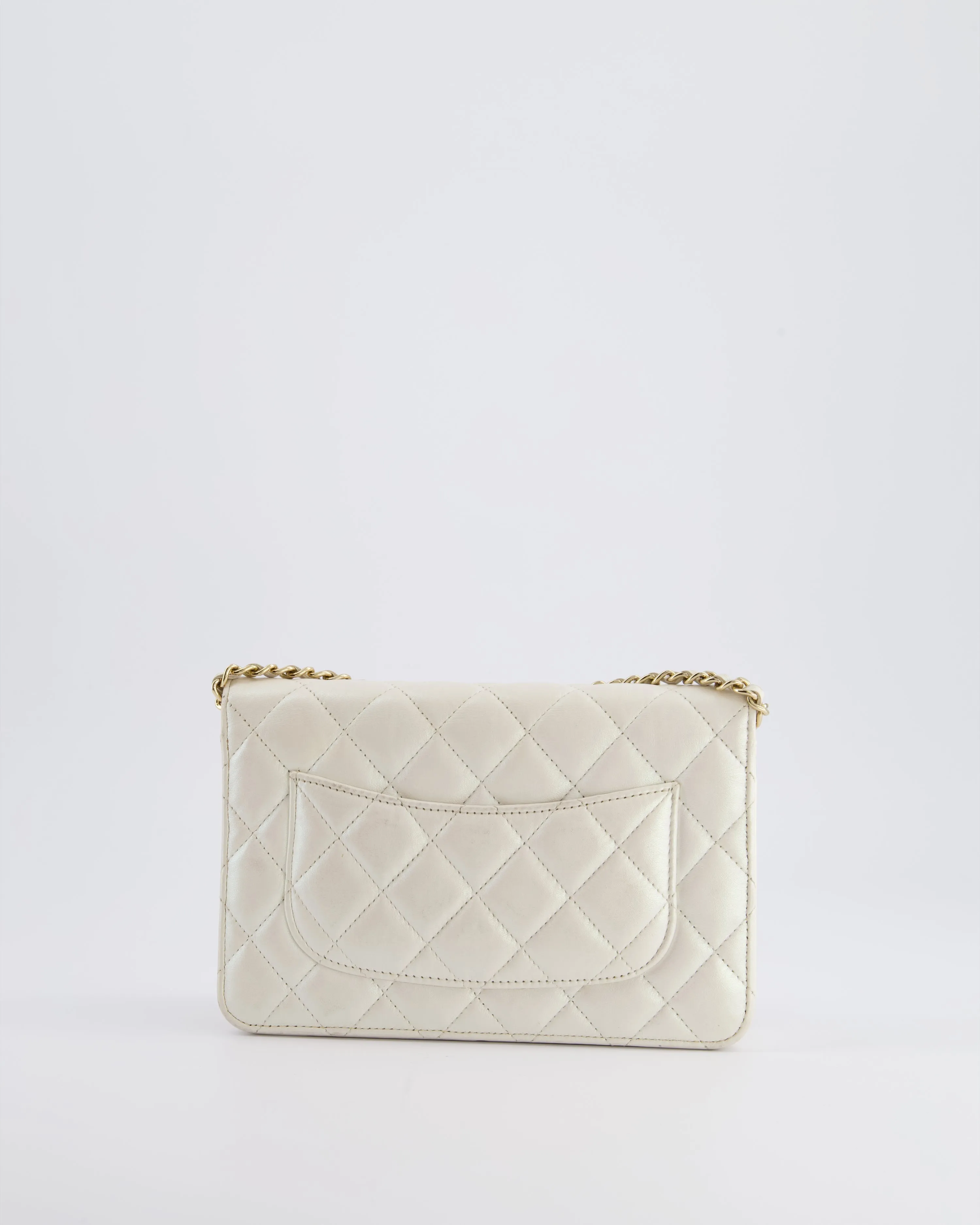 *HOT* Chanel Pearlescent Off-White Wallet on Chain Bag in Calfskin Leather with Champagne Gold Hardware