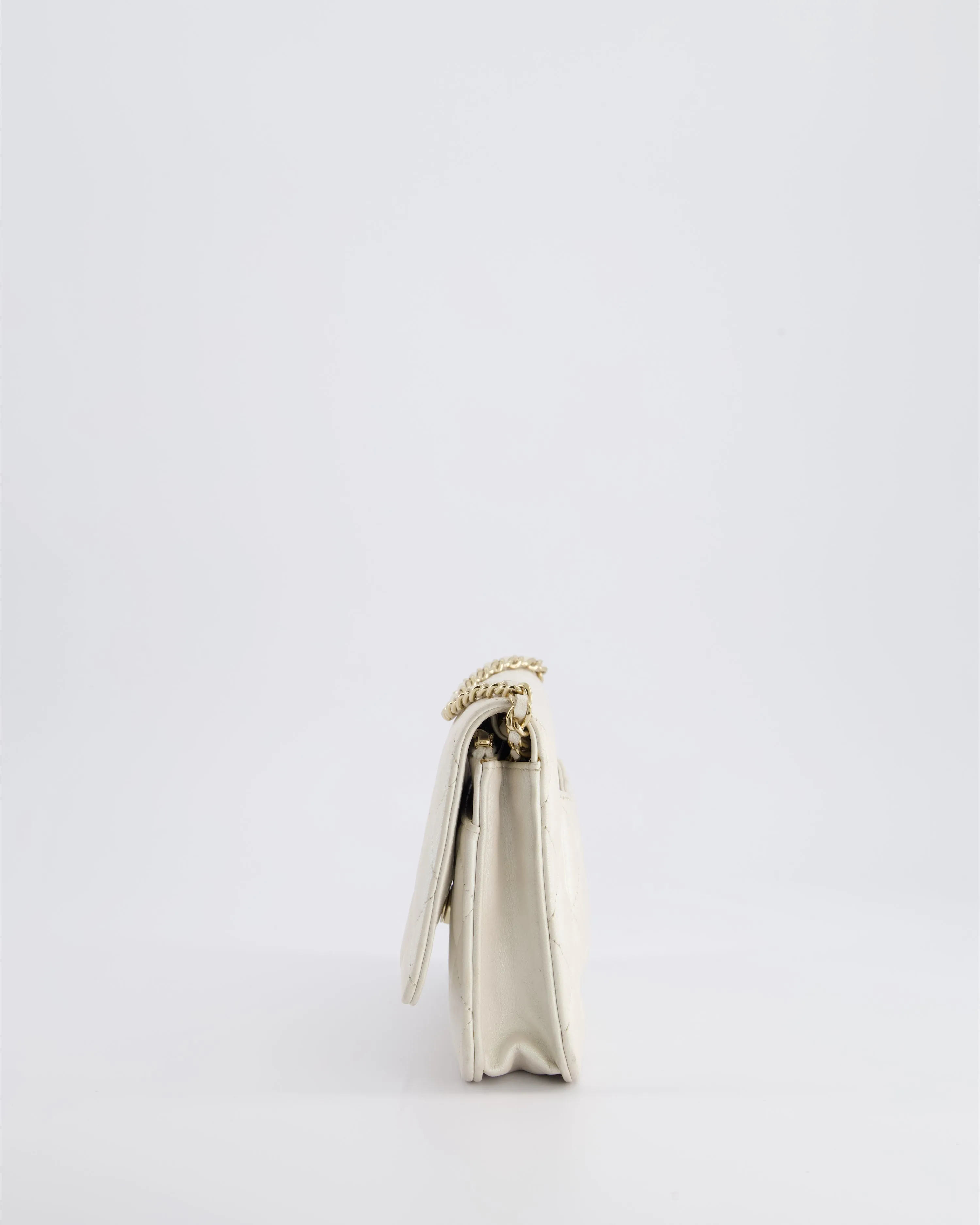 *HOT* Chanel Pearlescent Off-White Wallet on Chain Bag in Calfskin Leather with Champagne Gold Hardware