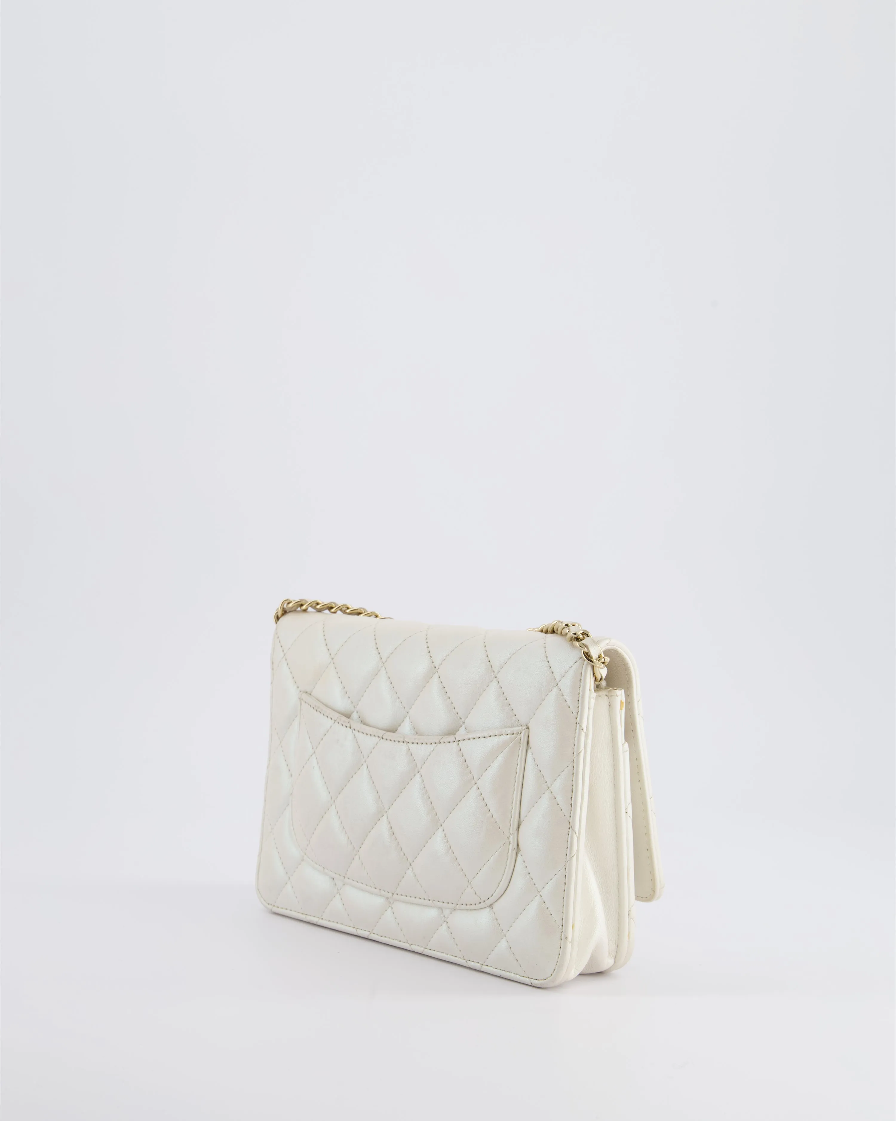 *HOT* Chanel Pearlescent Off-White Wallet on Chain Bag in Calfskin Leather with Champagne Gold Hardware