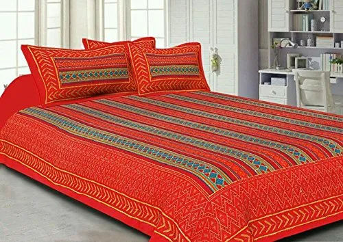 Kuber Industries 144 TC Cotton Double Bedsheet with 2 Pillow Covers - Queen, Red
