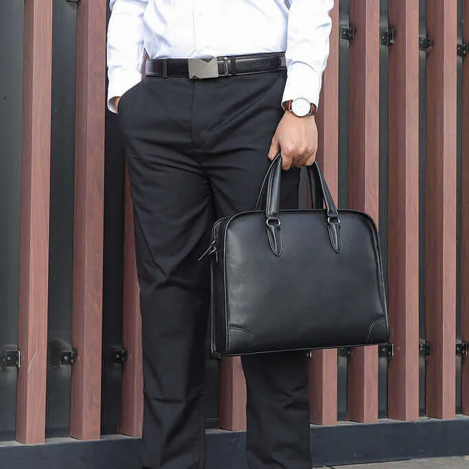 Men's Black Leather Laptop Bag - Sleek & Functional