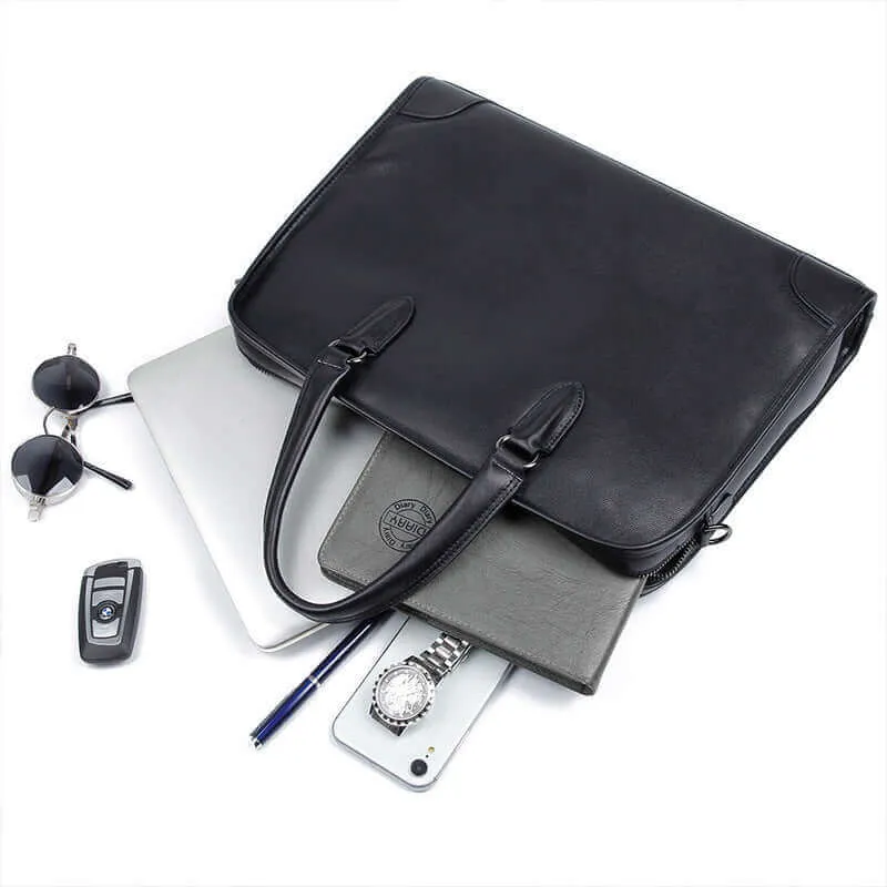 Men's Black Leather Laptop Bag - Sleek & Functional