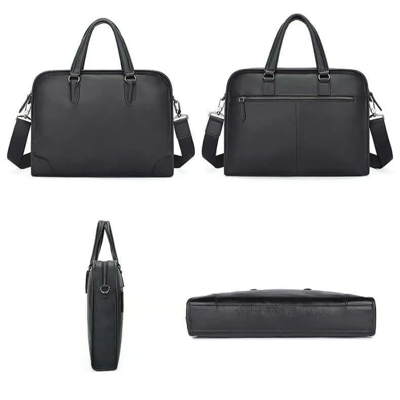Men's Black Leather Laptop Bag - Sleek & Functional